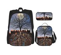 IUBBKI Bird's HomelandTree of Life Zaino scolastico in tre pezzi per ragazze e adolescenti (combinazione borsa scuola + astuccio + borsa pranzo)