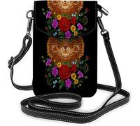 IUBBKI Borsa piccola per cellulare in pelle PU Disposizione dei fiori a strisce di gatto Occhi verdi Borse a tracolla per cartoni animati Portafoglio da viaggio