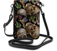 IUBBKI Borsa piccola per cellulare in pelle PU Disposizione dei fiori a strisce di gatto Occhi verdi Borse a tracolla per cartoni animati Portafoglio da viaggio