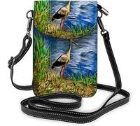 IUBBKI Borsa piccola per cellulare in pelle Pu Simpatica cicogna bianca che cammina nelle vicinanze Pond River Grass Borse a tracolla Portafoglio da viaggio