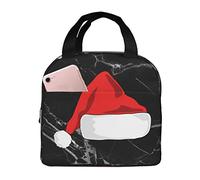 IUBBKI Borse per il pranzo con cappello da Babbo Natale Scatola termica per il pranzo con borsa termica riutilizzabile tascabile per picnic sulla spiaggia