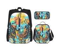 IUBBKI Chitarra Wings Zaino scolastico in tre pezzi per ragazze e adolescenti (combinazione borsa scuola + astuccio + borsa pranzo)