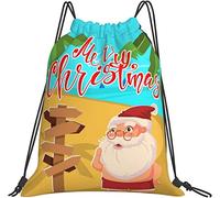 IUBBKI Christmas July Santa in Beach Pattern Zaino, borsa da palestra Sackpack String Storage Pouch per palestra Sport Yoga Viaggi Donna Uomo