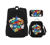 IUBBKI Consapevolezza dell'autismo spaziale Zaino scolastico in tre pezzi per ragazze e adolescenti (combinazione borsa scuola + astuccio + borsa pranzo)