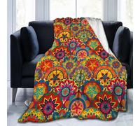 IUBBKI Coperta con motivo mandala colorato retrò e funky, in flanella ultra morbida, calda e confortevole, adatta a tutte le stagioni, 80"X60"