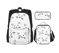 IUBBKI Cute Cats Head Ragazzi Ragazze Zaino Daypack Set 3 pezzi School Bookbag Lunchbox Pencil Bag
