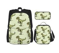 IUBBKI Dinosauro Raptor Mangiare Pizza Fetta Ragazzi Ragazze Zaino Daypack Set 3 Pezzi School Bookbag Lunchbox Pencil Bag