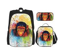 IUBBKI Divertente orangutan con la lingua fuori Zainetto scolastico in tre pezzi per ragazze e adolescenti (combinazione di borsa per la scuola + astuccio + borsa per il pranzo)