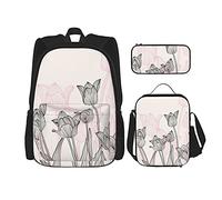 IUBBKI Elegante ano rosa Zaino scolastico in tre pezzi per ragazze e adolescenti (combinazione borsa scuola + astuccio + borsa pranzo)