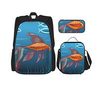IUBBKI Golden jesus fish Zaino scolastico in tre pezzi per ragazze e adolescenti (combinazione borsa scuola + astuccio + borsa pranzo)