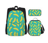 IUBBKI Happy Bananas Ragazzi Ragazze Zaino Daypack Set 3 pezzi School Bookbag Lunchbox Pencil Bag