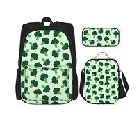 IUBBKI Happy Broccoli Ragazzi Ragazze Zaino Daypack Set 3 pezzi School Bookbag Lunchbox Pencil Bag