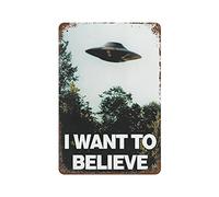 IUBBKI I Want to Believe UFO PLEASE CLOSE THE GATE Targa in metallo retrò Vintage Grande targa in alluminio Decorazione da parete 11,8" x7,9