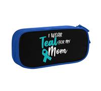 IUBBKI I Wear Teal for My Mom Ovarian Cancer Pencil Pouch Astuccio portatile per matite a doppio strato per ufficio e scuola di grande capacità