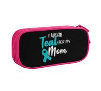 IUBBKI I Wear Teal for My Mom Ovarian Cancer Pencil Pouch Astuccio portatile per matite a doppio strato per ufficio e scuola di grande capacità