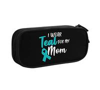 IUBBKI I Wear Teal for My Mom Ovarian Cancer Pencil Pouch Astuccio portatile per matite a doppio strato per ufficio e scuola di grande capacità