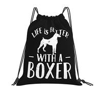 IUBBKI La vita è migliore con uno zaino portatile unisex con borse con coulisse per cani boxer, per viaggi sportivi in palestra scolastica