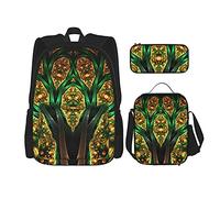 IUBBKI L'albero della vita che brilla Zaino scolastico in tre pezzi per ragazze e adolescenti (combinazione borsa scuola + astuccio + borsa pranzo)