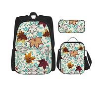 IUBBKI Modello di foglie autunnali che cadono Zaino scolastico in tre pezzi per ragazze e adolescenti (combinazione borsa scuola + astuccio + borsa pranzo)
