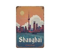 IUBBKI Poster da viaggio Cina Shanghai the Bund Targa in metallo Targa in metallo Arte appesa Dipinto in ferro Retro Casa Cucina Giardino Garage Decorazione da parete