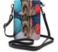 IUBBKI Pu Leather Small Cell Phone Purse Yorkshire Terrier Clothes Seduto nelle vicinanze Toy Ball Borse a tracolla Portafoglio da viaggio