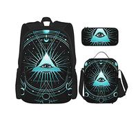 IUBBKI Pyramid All Seeing Eye Zaino per la scuola in tre pezzi per ragazze e adolescenti (combinazione di borsa per la scuola + astuccio + borsa per il pranzo)