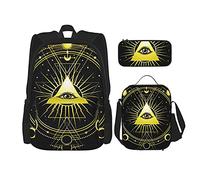IUBBKI Pyramid All Seeing eye Zaino scolastico in tre pezzi per ragazze e adolescenti (combinazione borsa scuola + astuccio + borsa pranzo)