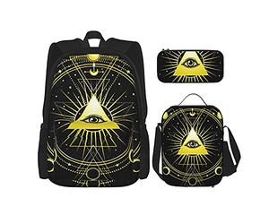 IUBBKI Pyramid All Seeing eye Zaino scolastico in tre pezzi per ragazze e adolescenti (combinazione borsa scuola + astuccio + borsa pranzo)