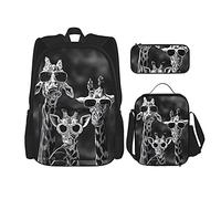 IUBBKI Ritratto di famiglia della giraffa Zaino scolastico in tre pezzi per ragazze e adolescenti (combinazione borsa scuola + astuccio + borsa pranzo)