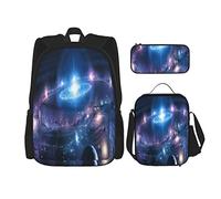 IUBBKI Set 3 pezzi Zaini Space Art ArtGalaxy Planet Universe Planets Space Book Bag Viaggio Campeggio Lavoro School Bag Astuccio Pranzo Combinazione Per Uomo Donna Ragazzi Ragazze