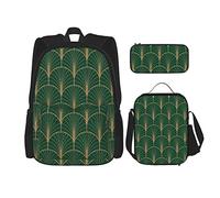 IUBBKI Set da 3 pezzi Zaini Art Deco Geometric Seamless Pattern Book Bag Viaggio Campeggio Lavoro School Bag Astuccio Pranzo Borsa Combinazione Per Uomo Donna Ragazzi Ragazze