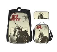 IUBBKI Set da 3 pezzi Zaini Avventura con moto Borsa da viaggio Viaggio Campeggio Borsa da scuola Astuccio Portapranzo Combinazione per uomini Donne Ragazzi Ragazze
