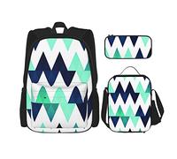 IUBBKI Set da 3 pezzi Zaini Blu Zigzag Seamless Pattern Book Bag Viaggio Campeggio Lavoro School Bag Astuccio Pranzo Borsa Combinazione Per Uomo Donna Ragazzi Ragazze