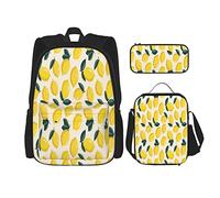 IUBBKI Set da 3 pezzi Zaini Lemon Tree Tropical Summer Yellow Lemons Fruit Floral Book Bag Travel Camping Work School Bag Astuccio Pranzo Borsa Combinazione Per Uomo Donna Ragazzi Ragazze