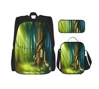 IUBBKI Set da 3 pezzi Zaini MagicalFairy Tale Scenery Of Tree House Book Bag Viaggio Campeggio Borsa da scuola Astuccio Pranzo Borsa Combinazione per uomini Donne Ragazzi Ragazze