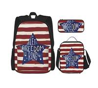 IUBBKI Set da 3 pezzi Zaini Strisce patriottiche Star Let Freedom Ring Book Bag Viaggio Campeggio Lavoro School Bag Astuccio Pranzo Borsa Combinazione Per Uomini Donne Ragazzi Ragazze