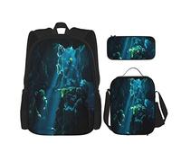 IUBBKI Set da 3 pezzi Zaini Underwater Cave SceneRocks Under Water Book Bag Viaggio Campeggio Lavoro School Bag Astuccio Pranzo Combinazione Per Uomini Donne Ragazzi Ragazze