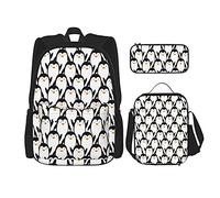 IUBBKI Set di 3 borse per libri scolastici per studenti, zaino Happy Little Penguin, con astuccio per pranzo, per ragazzi e ragazze