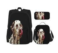 IUBBKI Set di 3 zaini con cane dalmata marrone con la lingua, borsa, astuccio e borsa per il pranzo, per uomini, donne, ragazzi e ragazze.