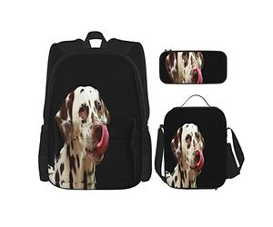 IUBBKI Set di 3 zaini con cane dalmata marrone con la lingua, borsa, astuccio e borsa per il pranzo, per uomini, donne, ragazzi e ragazze.