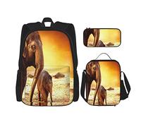 IUBBKI Set di 3 zaini con elefante e piccolo elefante, borsa portapenne, borsa porta pranzo, per uomini, donne, ragazzi e ragazze.