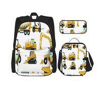 IUBBKI Set di 3 zaini con icone di macchinari edili isolate su bianco, astuccio portapenne, borsa per il pranzo, per uomini, donne, ragazzi e ragazze.