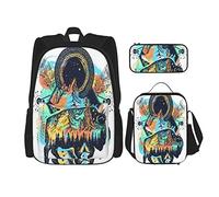 IUBBKI Set di 3 zaini con motivo bisonte e montagne, stile schizzi ad, sfondo bianco, borsa portapenne, borsa per il pranzo, per uomini, donne, ragazzi e ragazze.