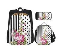 IUBBKI Set di 3 zaini con motivo floreale e stile barocco, borsa portapenne e portapranzo per uomo, donna, ragazzo e ragazza.