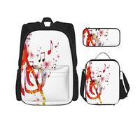 IUBBKI Set di 3 zaini con musica, arte creativa, note musicali, ritmo, canzone, borsa, astuccio, pranzo, borsa, combinazione per uomini, donne, ragazzi e ragazze.