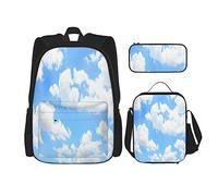 IUBBKI Set di 3 zaini con nuvole e cielo blu sullo sfondo le, borsa per libri, astuccio per matite, borsa per il pranzo, per uomini, donne, ragazzi e ragazze.