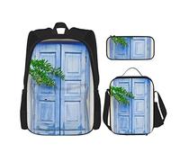 IUBBKI Set di 3 zaini con persiane mediterranee e stampa di alberi, borsa da viaggio Heritage Island, astuccio portapenne e borsa per il pranzo, per uomini, donne, ragazzi e ragazze.