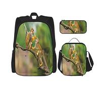 IUBBKI Set di 3 zaini con scimmie nella giungla, astuccio portapenne e borsa porta pranzo per uomini, donne, ragazzi e ragazze.