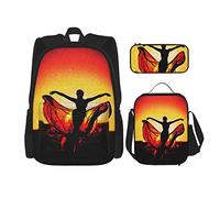 IUBBKI Set di 3 zaini con una donna che balla al tramonto su uno sfondo meraviglioso, borsa, astuccio e borsa per il pranzo, per uomini, donne, ragazzi e ragazze.