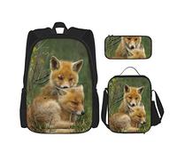 IUBBKI Set di 3 zaini con una piccola e un animale affettuoso sul prato, borsa, astuccio e borsa per il pranzo, per uomini, donne, ragazzi e ragazze.